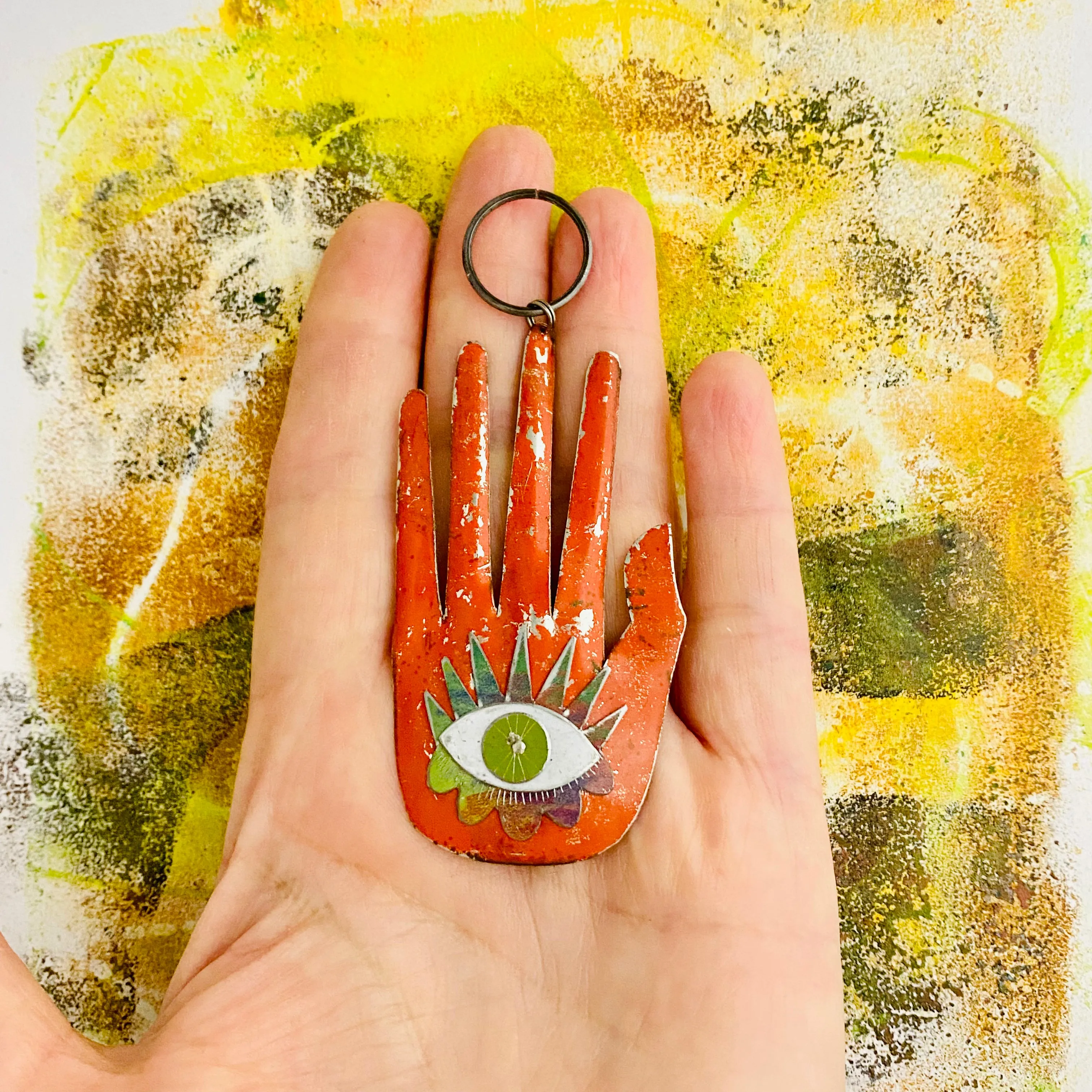 Hamsa Rustic Orange Tin Wall Art