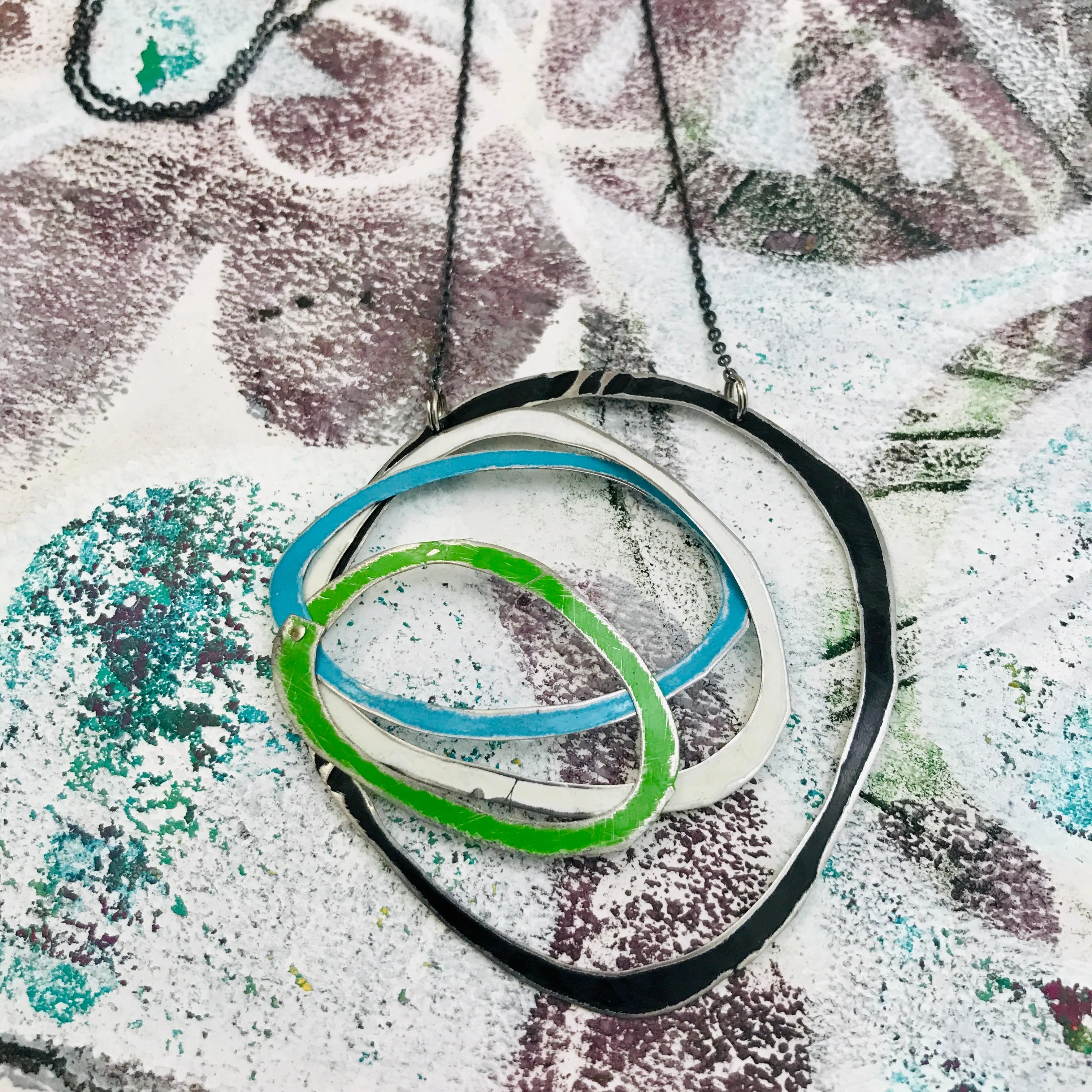 Midnight, Snow Grass & SkyScribbles Upcycled Tin Necklace